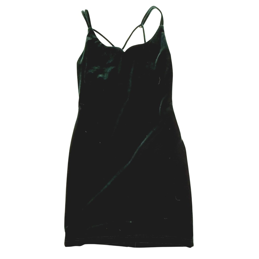 Zum Zum Mini Dress Womens 7/8 Green Excellent Velvet Strappy Rhinestone 90s VTG